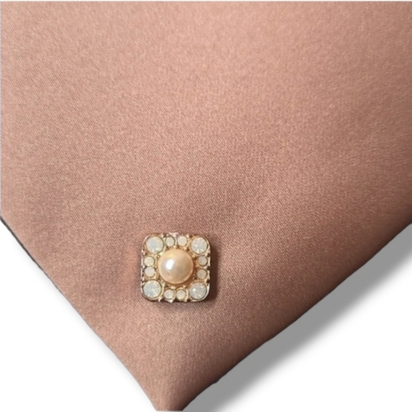 Elegant One Of A Kind Tan Satin Folded Necktie Cravat with Pearl Accents - Picture 5 of 6